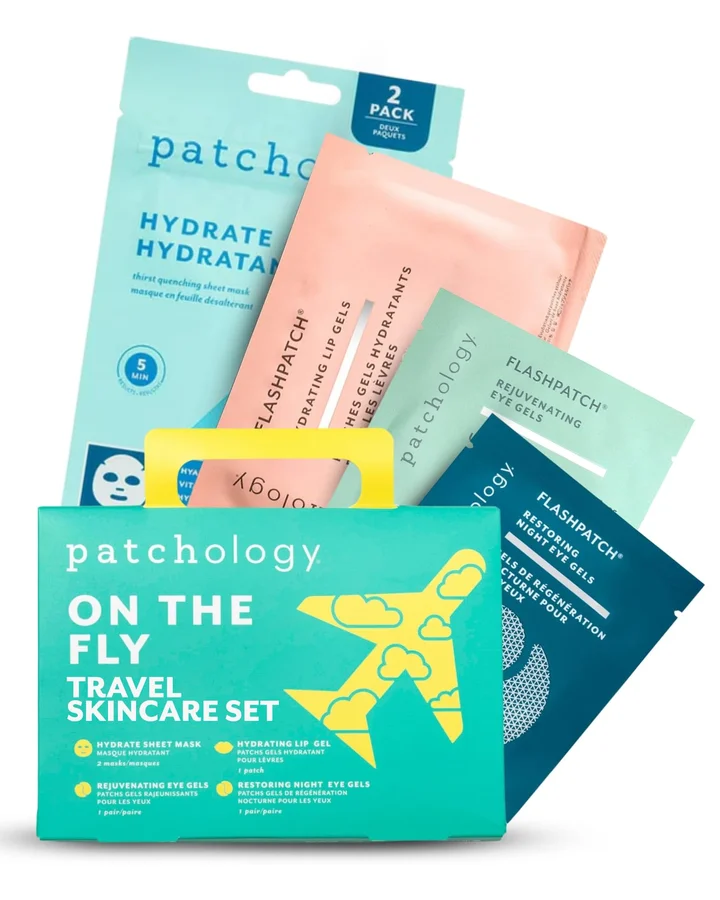 Patchology Patchology On the Fly Travel Set: Hydrate Sheet Mask 2pcs + Flash Eye Gel + Hydrating Lip Gel + Restoring Eye Gel