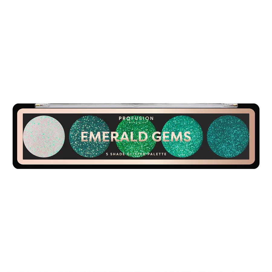 Profusion Cosmetics Profusion Cosmetics 5 Shade Glitter Eyeshadow Palette - Vibrant Pressed Pigments with Built-In Primer and Dazzling Shine for Long-Wearing Sparkle Makeup Looks (Emerald Gems) Emerald Gems