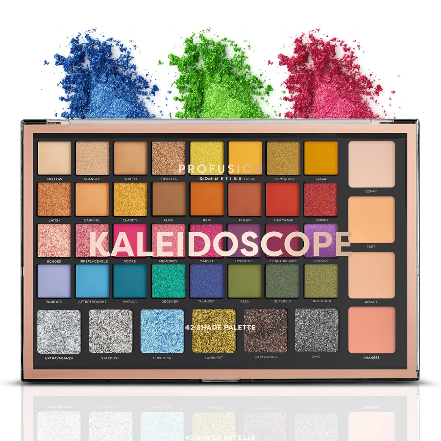Profusion Cosmetics Profusion Cosmetics Kaleidoscope 42 Shade Palette Bright Colors Matte Shimmer Satin Colorful Eyeshadow Makeup Pallete Long lasting and Pro Pigment Silky Powder Eye Shadow Kaleidoscope 563 g (Pack of 1) - Kaleidoscope