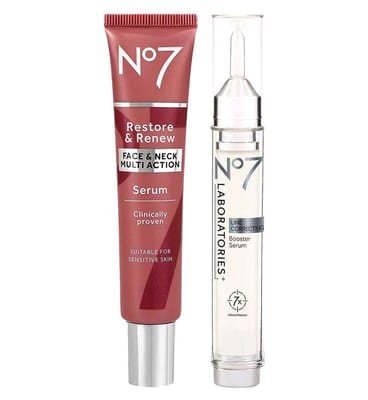 NO7 No7 Laboratories Line Correcting Booster Serum & Restore Renew Face Neck Multi Action 30Ml Bundle