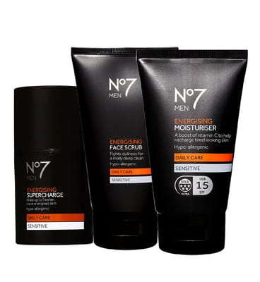 NO7 No7 Men's Energising Serum, Moisturiser & Scrub Trio