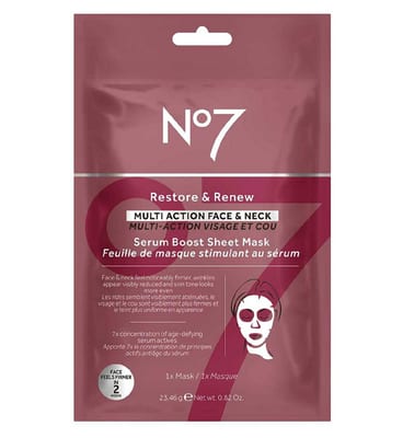NO7 No7 No 7 Restore & Renew Face Neck Multi Action Serum Boost Sheet Mask