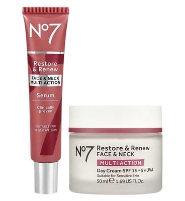 NO7 No7 Restore & Renew Multi Action Day Cream Serum Bundle