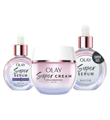 Olay Olay Super Cream Face Moisturiser Serum Night 30Ml & 50Ml Bundle