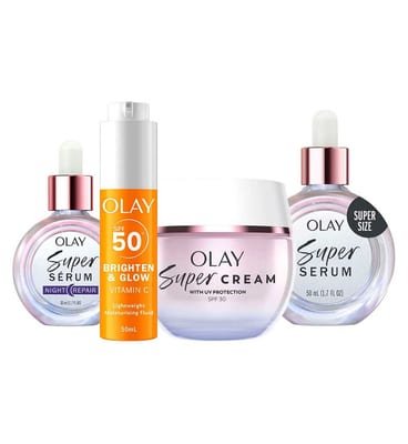 Olay Olay Super Cream Face Moisturiser, Serum Night 30ml, 50Ml & Vit C Moisturiser Fluid Bundle