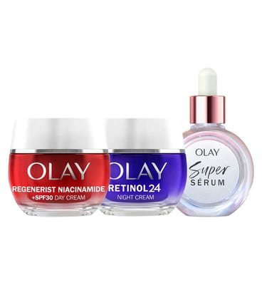 Olay Olay Super Serum, Retinol 24 Night Cream & Regenerist Niacinamide Day Bundle
