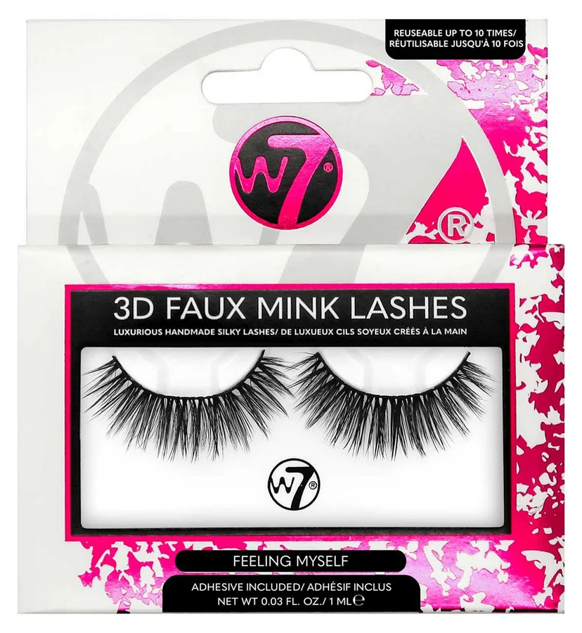 W7 W7 3D Faux Mink Feeling Myself False Lashes Pair And Lash Adhesive 1ml