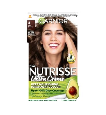 Garnier Garnier Nutrisse Ultra Crème Dye, Vegan, 4 Dark Brown, Deep, Lustrous Hair Color, 8 Weeks Of Shine.