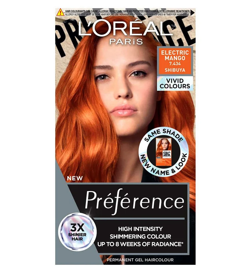 Loreal L'Oreal Paris Preference Vivids Permanent Hair Dye, Intense Luminous Colour, Electric Mango 7.46
