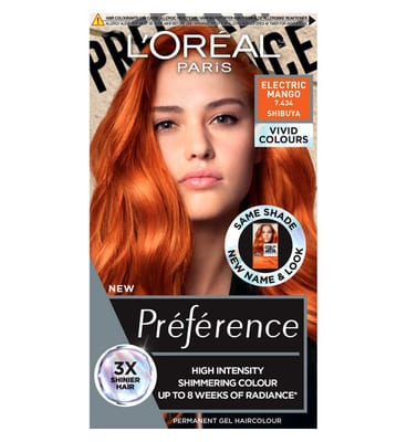 Loreal L'Oreal Paris Preference Vivids Permanent Hair Dye, Intense Luminous Colour, Electric Mango 7.46