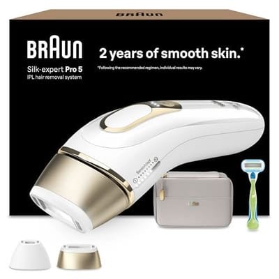 Braun Braun Ipl Silk-Expert Pro 5 At Home Hair Removal Device With Pouch White/gold Pl5124