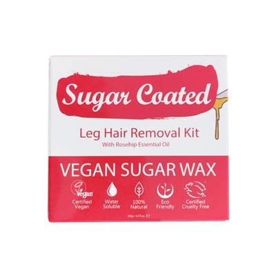 Sugar Coated Sugar Coated Leg Hair Removal Kit with Rosehip Essential Oil 200g Wax + 2 Big Spatulas + 1 Small Spatula + 15 Re-Usable Strips