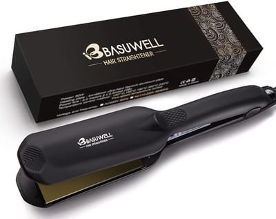 BASUWELL BASUWELL Professional Hair Straighteners Wide Plates for Thick Hair Five-Speed Temperature Control Voltage Salon Fast Hair Styler UK Plug - Black