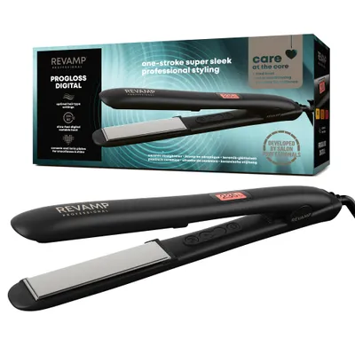 REVAMP Progloss Digital Ceramic Hair Straighteners for Women - Professional One Stroke Straightening & Curling Hot Iron Styler