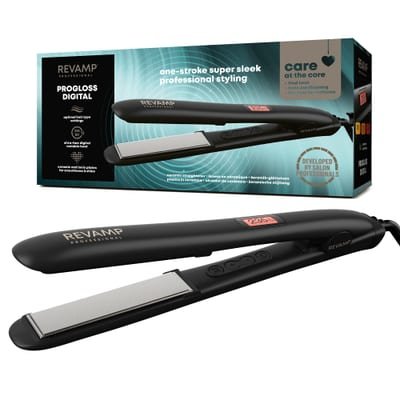 REVAMP REVAMP Progloss Digital Ceramic Hair Straighteners for Women - Professional One Stroke Straightening & Curling Hot Iron Styler