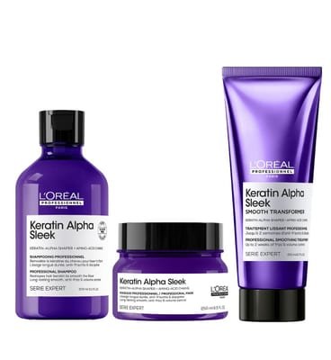 Loreal L'Oreal Professionnel Keratin Alpha Sleek Shampoo, Hair Mask & Smooth Transformer Bundle - Antifrizz