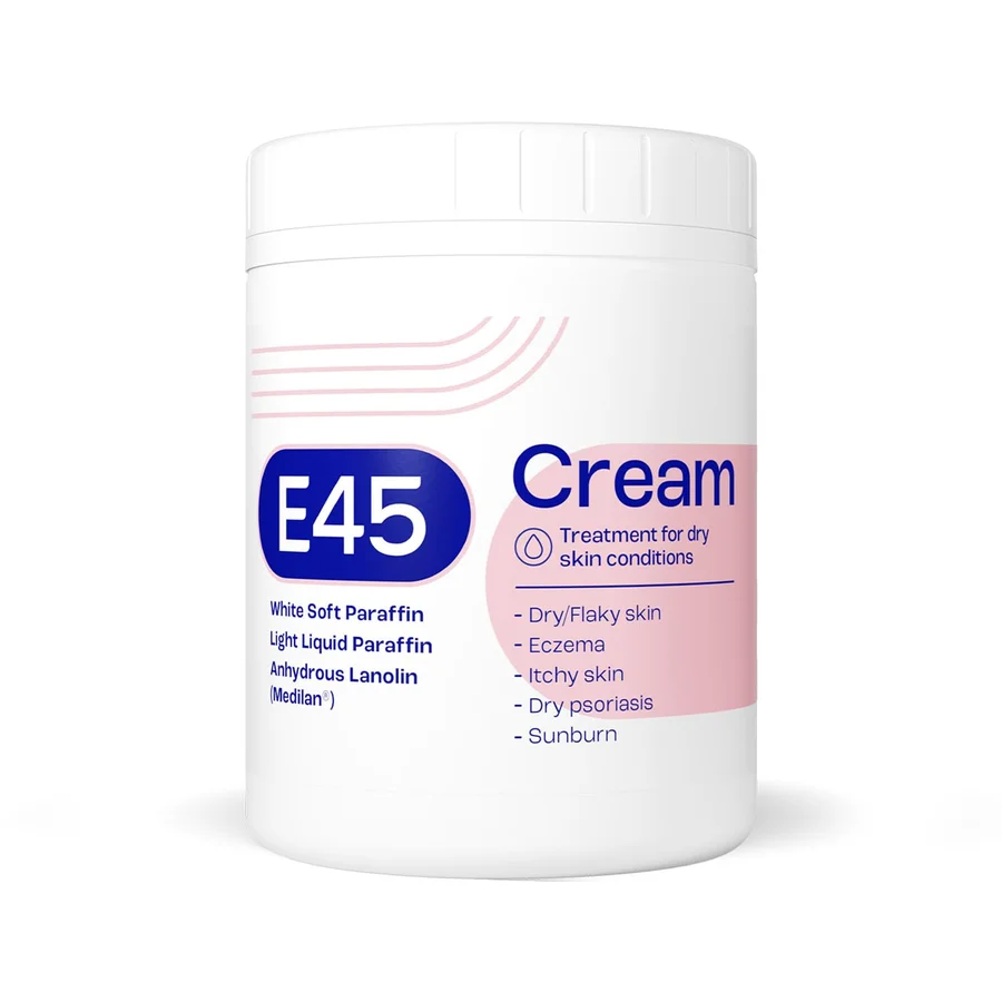 E45 E45 Moisturiser, Body, Face And Hand Cream For Dry, Flaky Skin, Suitable For Eczema, Dry Psoriasis, Sunburn, 500g Tub | Emollient cream - Soothes dry, itchy & irritated skin - Non-greasy - Face & hands - Eczema-prone skin