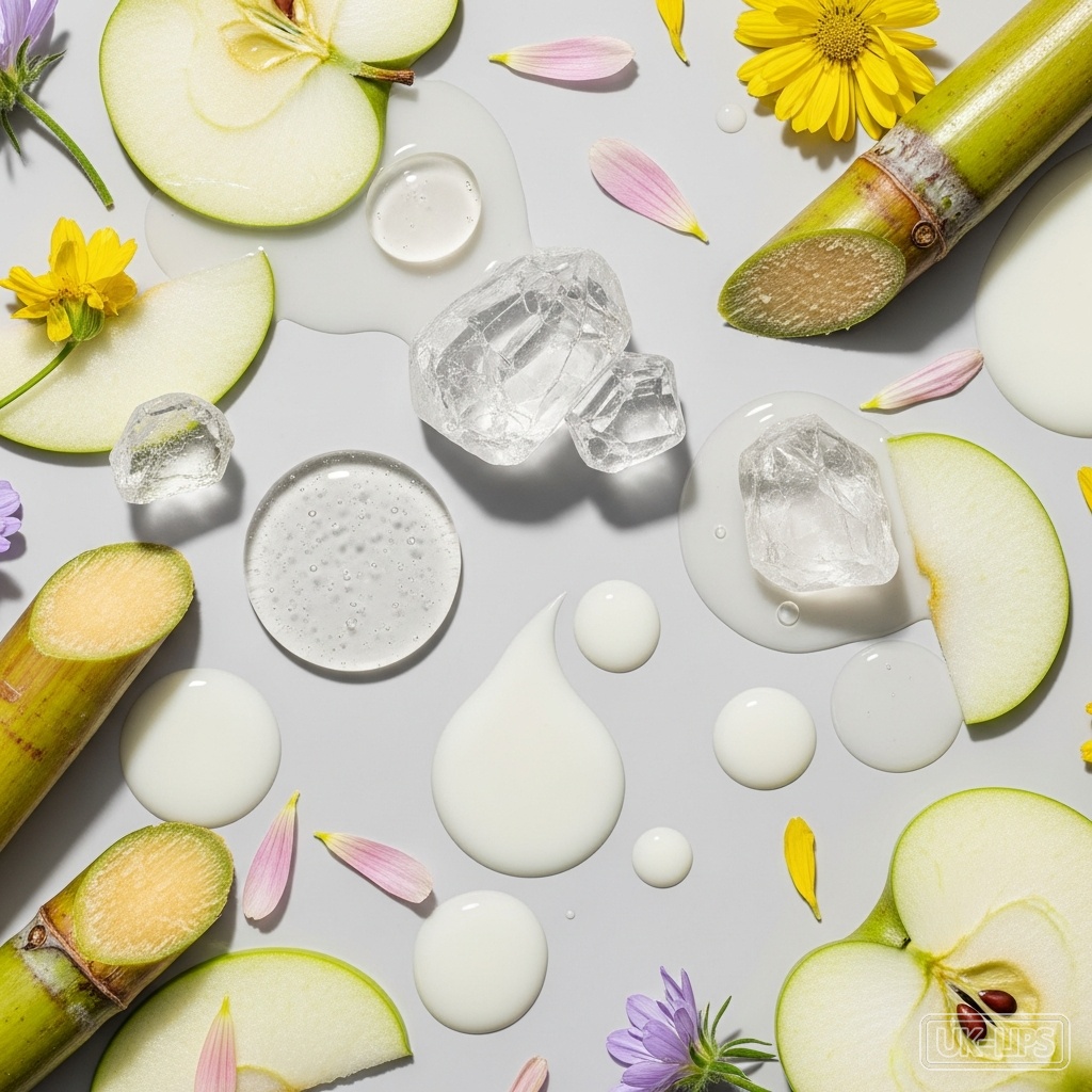 AHA Blend (Glycolic, Lactic and Malic Acids) — Glycolic acid is naturally derived from sugar cane, lactic acid from fermented milk or … | UK Lips ingredient guide