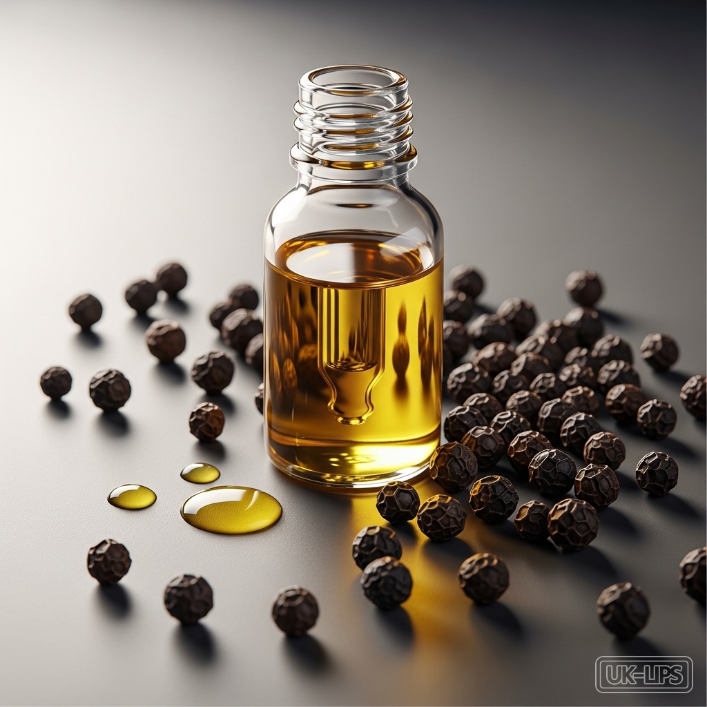 Black Pepper Essential Oil — Black pepper essential oil is steam-distilled from the dried, unripe fruit (peppercorns… | UK Lips ingredient guide