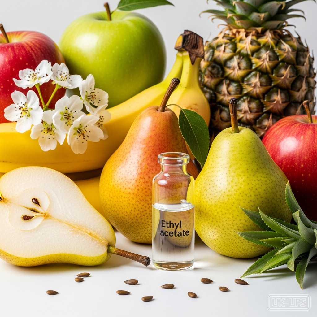 Ethyl Acetate — Ethyl acetate occurs naturally in many fruits, particularly in ripe pears, apples, bana… | UK Lips ingredient guide