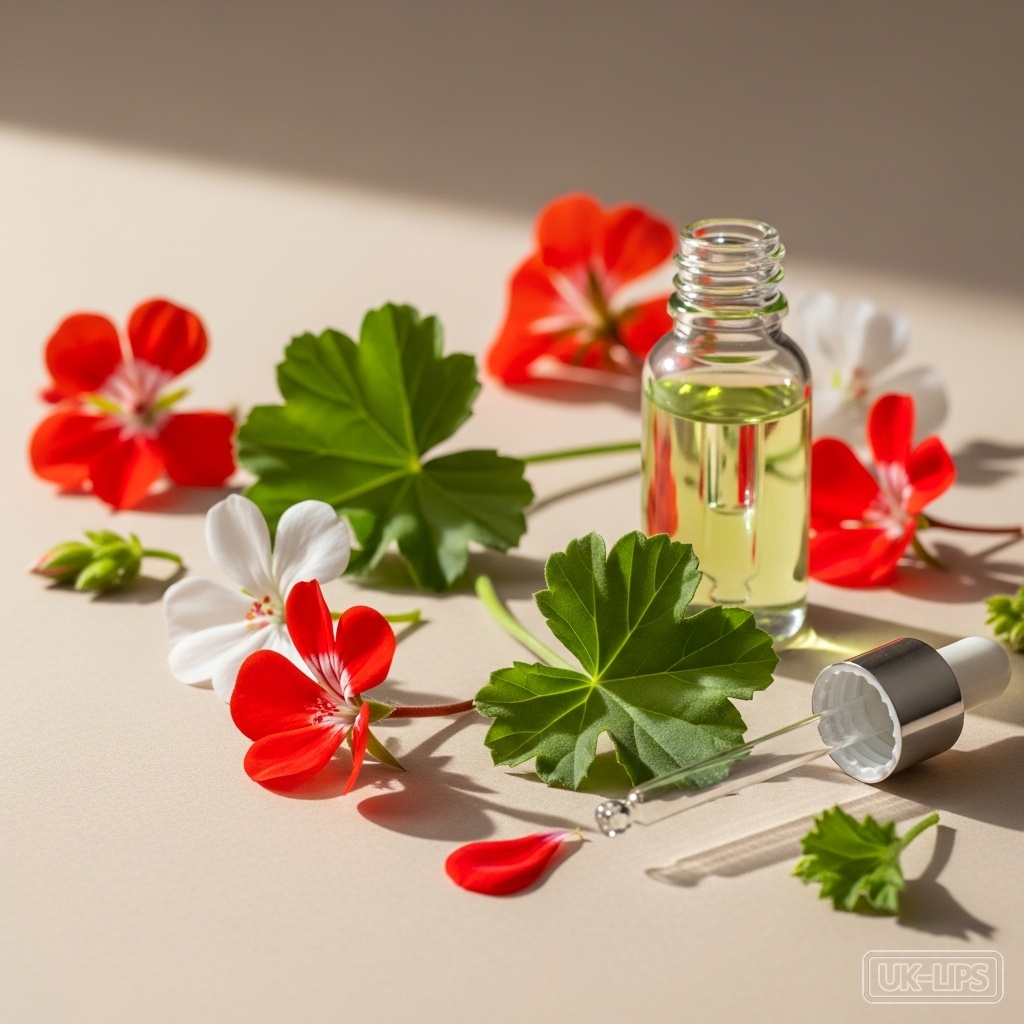 Geranium essential oil — Geranium essential oil is steam-distilled from the leaves, stems and flowers of Pelargo… | UK Lips ingredient guide