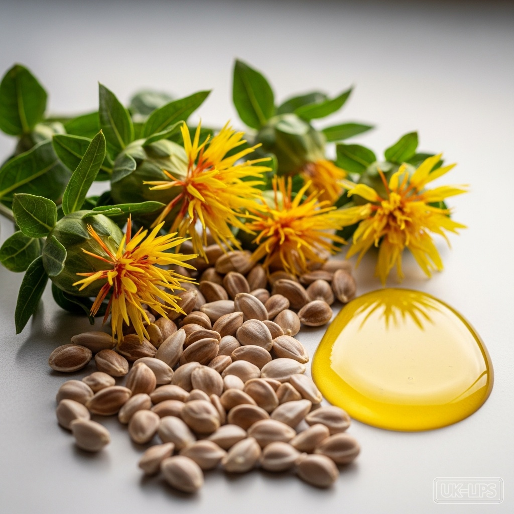 Safflower Seed Oil — Safflower seed oil is obtained by cold-pressing the seeds of the safflower plant (Carth… | UK Lips ingredient guide