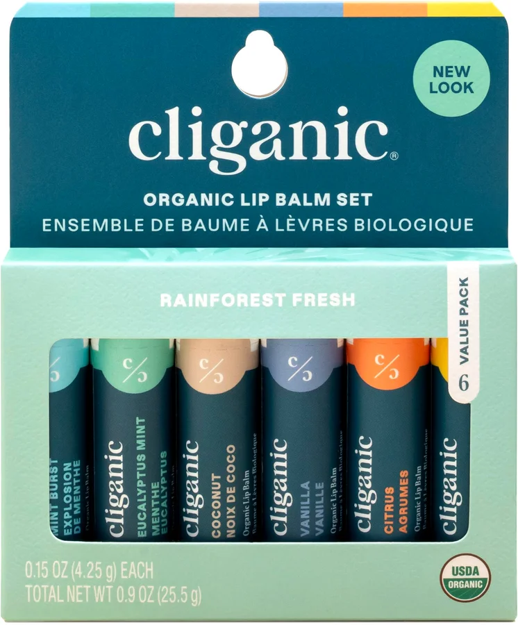 Cliganic Cliganic USDA Organic Lip Balm Set - 6 Flavors - 100% Natural Moisturizer for Cracked & Dry Lips