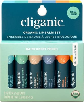 Cliganic Cliganic USDA Organic Lip Balm Set - 6 Flavors - 100% Natural Moisturizer for Cracked & Dry Lips