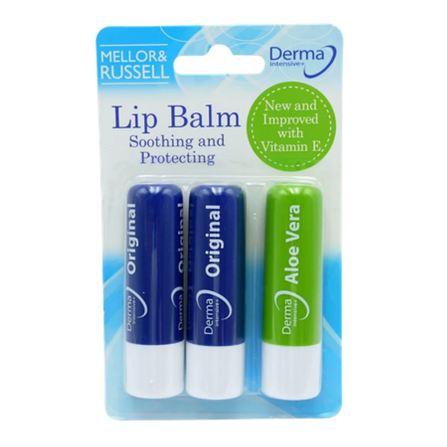 Derma V10 Derma Mellor & Russell Original & Aloe Vera Intensive Lip Balm - 3 pcs