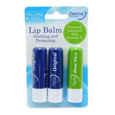 Derma V10 Derma Mellor & Russell Original & Aloe Vera Intensive Lip Balm - 3 pcs