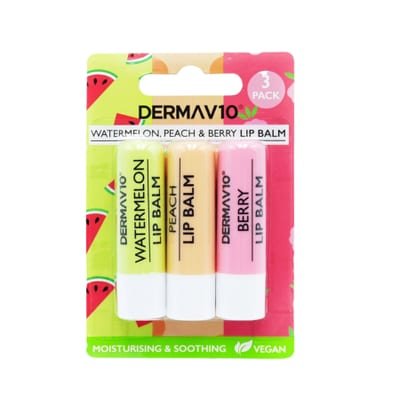 Derma V10 Derma V10 Watermelon Peach & Berry Lip Balm - 3 Pack