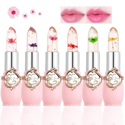 Skynest Skynest Clear Flower Jelly 6 Packs Nutritious Moisturizer Lip Balm Temperature Color Change Lipstick Matte Long Lasting Lip Gloss - (Pink) Pink