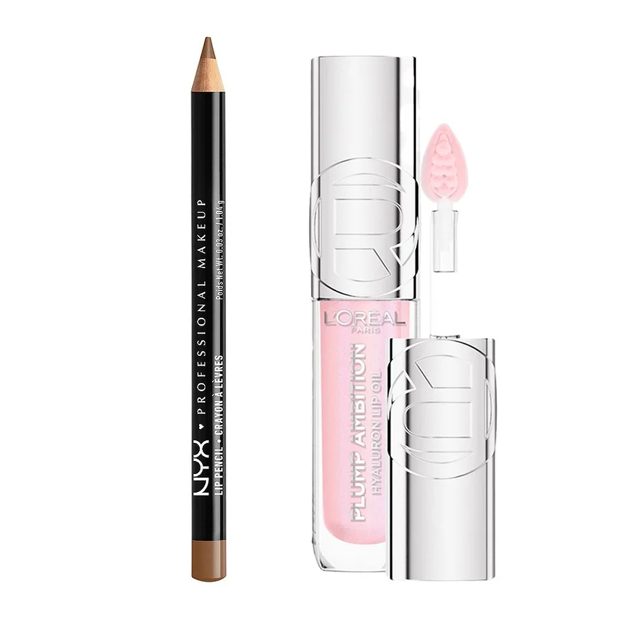 Loreal L'Oreal Nyx Slim Lip Liner Pencil Brown & Paris Plump Ambition Oil Ph Cristal Ice Duo