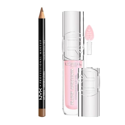 Loreal L'Oreal Nyx Slim Lip Liner Pencil Brown & Paris Plump Ambition Oil Ph Cristal Ice Duo