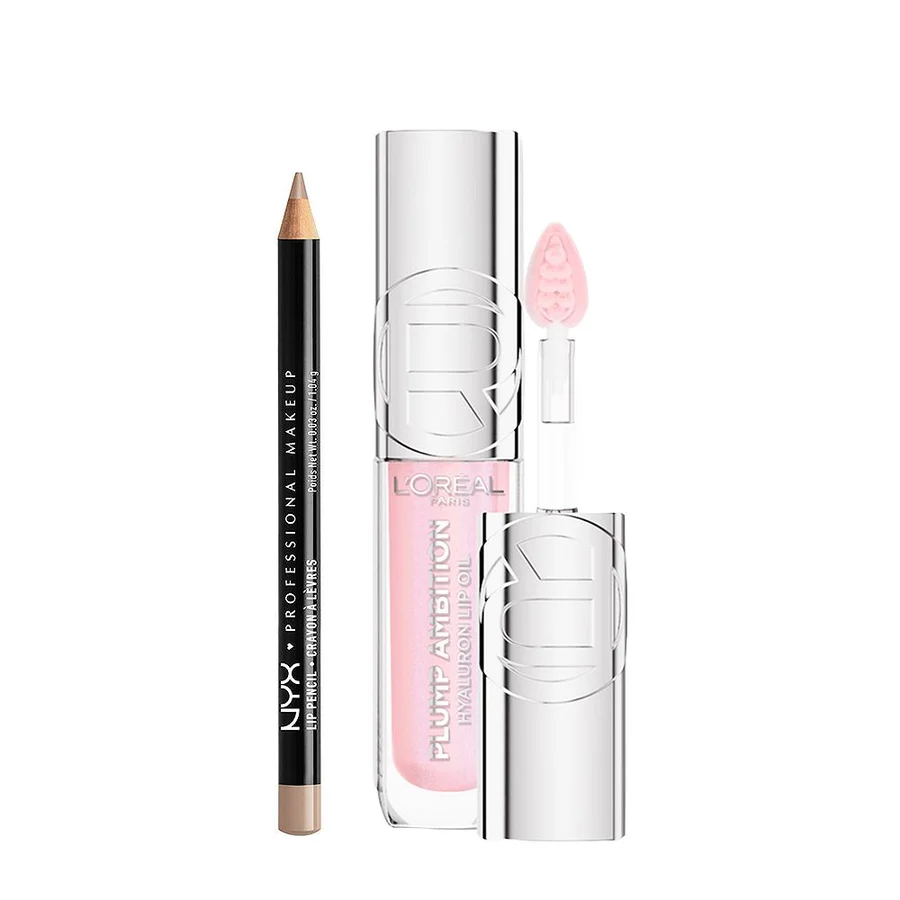 NYX Professional Makeup NYX Professional Makeup L'oreal Paris Plump Ambition Lip Oil Cristal Clear 101 & Nyx Slim Liner Nude Beige Duo