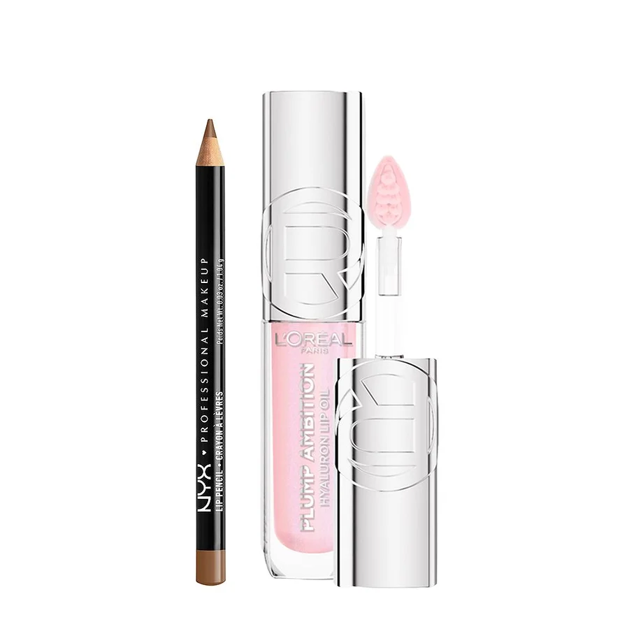 NYX Professional Makeup NYX Professional Makeup L'oreal Paris Plump Ambition Lip Oil Cristal Clear 101 & Nyx Slim Liner Brown Duo
