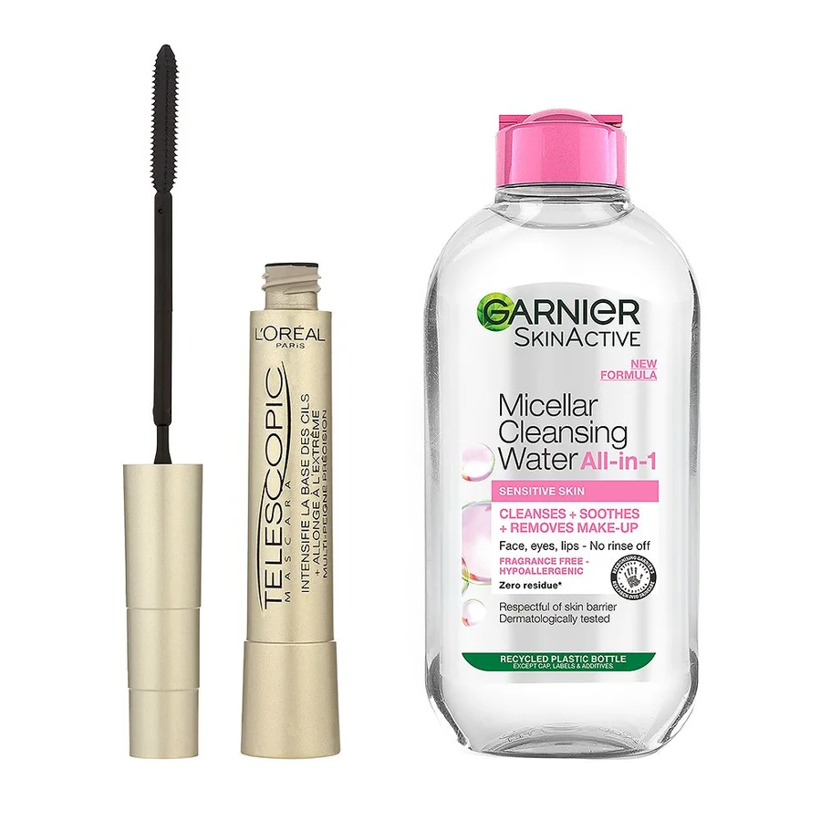Loreal L'Oreal Paris Telescopic Black Mascara & Garnier Micellar Water200 Ml Duo Bundle, 200ml