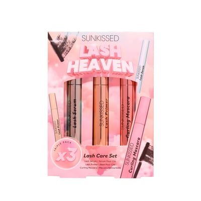 Sunkissed Sunkissed Lash Heaven Lash Care Set Gift Set 10ml Clear Lash Serum + 10ml White With Fibres Lash Primer + 10ml Curl & Flex Black Curling Mascara