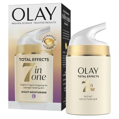 Olay Olay Total Effects 7 in 1 Anti-Ageing Night Moisturiser - Hydrating Face Cream with Niacinamide & Vitamin C – Fights 7 Signs of Ageing for Younger-Looking Skin –