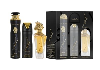 Lattafa Perfumes Lattafa Perfumes Maahir Gift Set 100ml EDP + 200ml Perfumed Body Spray + 300ml Air Freshener