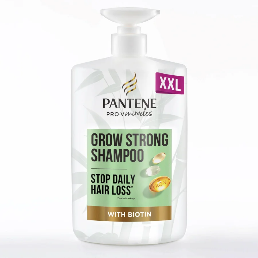 Pantene Pantene Grow Strong Shampoo with Biotin & Protein Strengthener 1L XXL Pump | Helps Reduce Hair Loss Due to Breakage for Hair that Grows Long & Strong. For Dry Damaged Hair