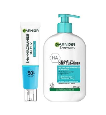 Garnier Garnier Hydrating Cleanser250 Ml & Bha+Niacinamide Daily Uv Fluid Spf50 40ml, 250ml