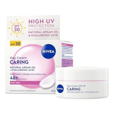 Nivea Nivea Caring Day Face Cream With Natural Argan Oil + Hyaluronic Acid Spf30 50ml