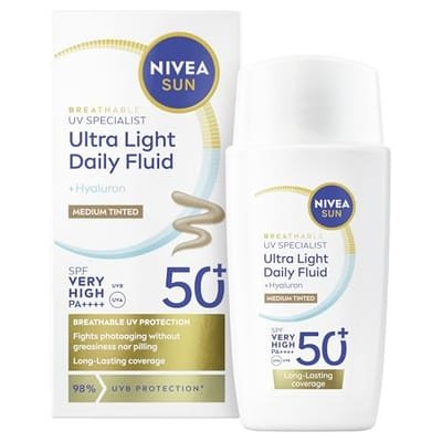 Nivea Nivea Sun Uv Ultra Light Spf50+ Tinted Daily Face Fluid, Medium, 40ml