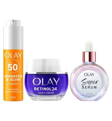 Olay Olay Vitamin C Face Fluid Spf50, Super Serum Hydrating 50Ml & Retinol 24 Night Cream Bundle
