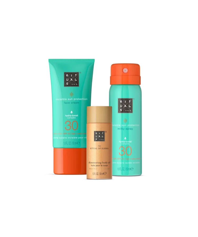 Rituals Rituals The Ritual of Karma Sun Trial Set 30ml Body Shimmer Oil + 30ml Face Cream SPF30 + 50ml Milky Spray SPF30