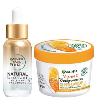 Garnier Garnier Glow Duo: Natural Bronzer Self-Tan Drops 30Ml & Vitamin C Body Superfood Lotion 380ml