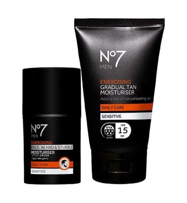 NO7 No7 Men's Energising Face Beard & Gradual Tan Moisturiser Bundle