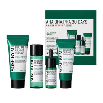 Some By Mi Some By Mi 30 Days AHA-BHA-PHA Miracle AC SOS Kit 4 Pieces (This set contains: 1x 30ml Acne Clear Foam 1x 30ml Toner 1x 20ml Cream 1x 10ml Serum)